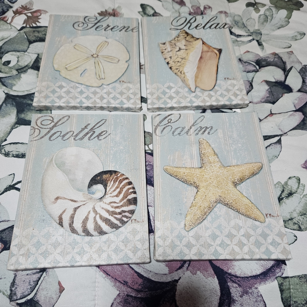 Beach-Themed Wall Art Set, Four 7 X 9 Canvas Prints